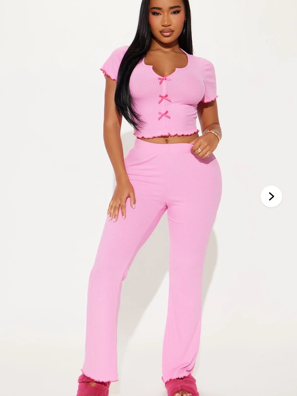 Ribbed Pink Crop Top & Wide-Leg Pants Set Fashion Nova